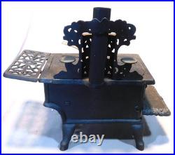 Antique Crescent Cast Iron Miniature Salesman Sample Cook Stove w Accessories