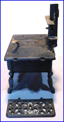 Antique Crescent Cast Iron Miniature Salesman Sample Cook Stove w Accessories