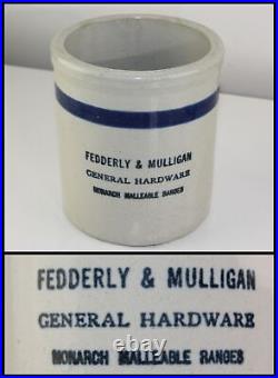 Antique Fedderly & Mulligan Monarch Ranges Stoves Old Crock Blue Band Beater Jar