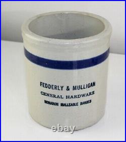 Antique Fedderly & Mulligan Monarch Ranges Stoves Old Crock Blue Band Beater Jar