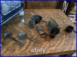 Antique Midget Cast Iron Toy Stove Salesman Sample Range Cooks Accessories Lot