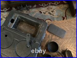 Antique Midget Cast Iron Toy Stove Salesman Sample Range Cooks Accessories Lot