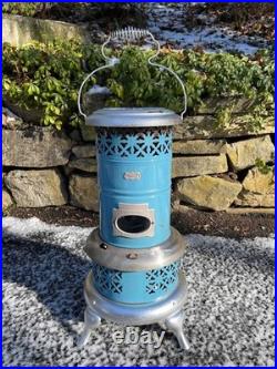 Antique Robin Egg Blue Enamel 260C Perfection Oil Kero Parlor Cabin Heater Stove