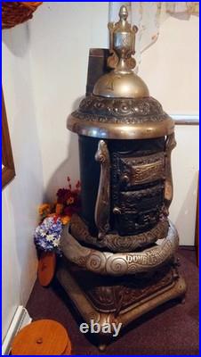 Antique Wood Stove Round Oak X-180 Double Burner Working Condition