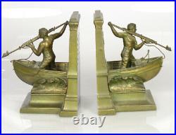 Antique bronze Whaleman's bookends A Dead Whale or A Stove Boat excellent