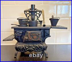 CRESCENT Vintage Mini Cast Iron Wood Stove Pots Pans Salesman Sample Toy