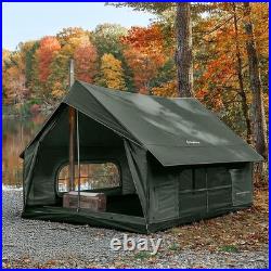 Camping Tent with Floor 6-8 Person, Canvas Hot Tent with Stove Jack, GREEN