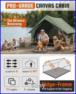 Camping Tent with Floor 6-8 Person, Canvas Hot Tent with Stove Jack, GREEN