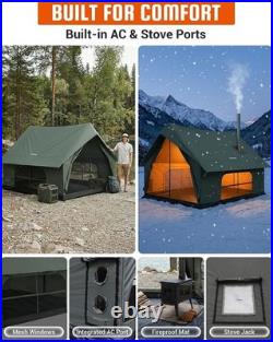 Camping Tent with Floor 6-8 Person, Canvas Hot Tent with Stove Jack, GREEN
