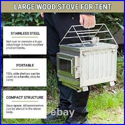 Camping Wood Stove, Portable Hot Tent Stove with Sectional Chimney Pipes