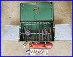 Coleman 413F 2 Burner Camp Stove With Shelves Propane Converter