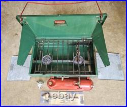 Coleman 413F 2 Burner Camp Stove With Shelves Propane Converter