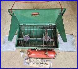 Coleman 413F 2 Burner Camp Stove With Shelves Propane Converter