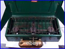 Coleman 426B Three 3 Burner Camp Stove Outdoor Cooking Gold Tank 1950s 60s Works