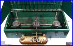 Coleman 426B Three 3 Burner Camp Stove Outdoor Cooking Gold Tank 1950s 60s Works