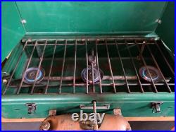 Coleman 426B Three 3 Burner Camp Stove Outdoor Cooking Gold Tank 1950s 60s Works