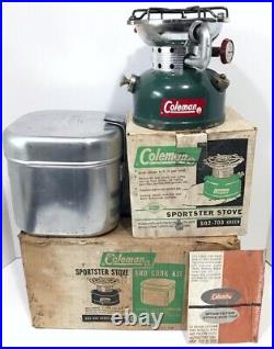 Coleman 502 Single-Burner Camp Stove 1/64 w Metal Case Cook Kit & Original Boxes