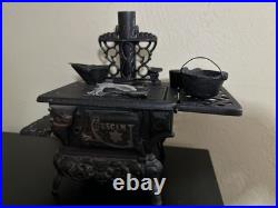 Crescent Cast Iron Miniature Stove Set & Accessories Lifter Pots & Pans Vintage