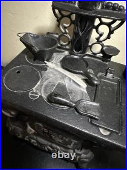 Crescent Cast Iron Miniature Stove Set & Accessories Lifter Pots & Pans Vintage
