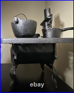 Crescent Cast Iron Miniature Stove Set & Accessories Lifter Pots & Pans Vintage