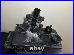 Crescent Cast Iron Miniature Stove Set & Accessories Lifter Pots & Pans Vintage