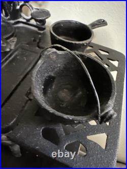 Crescent Cast Iron Miniature Stove Set & Accessories Lifter Pots & Pans Vintage