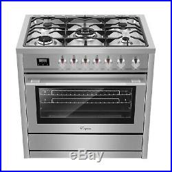 Empava 36 Slide-In Single Oven Gas Range with 5 Burners Cooktop Stainless Steel