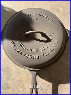 Extremely Rare W. J. Loth Stove Co. No. 10 Cast Iron Skillet with Lid
