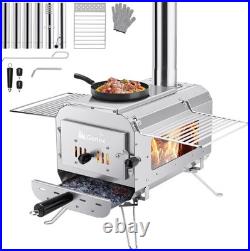 Gonex Hot Tent Stove, Portable Wood Burning Camping Stove with Ash Drawer & Larg