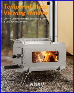 Gonex Hot Tent Stove, Portable Wood Burning Camping Stove with Ash Drawer & Larg