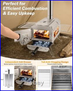 Gonex Hot Tent Stove, Portable Wood Burning Camping Stove with Ash Drawer & Larg