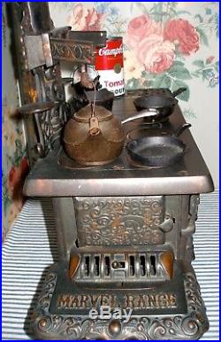 HUGE c. 1900 MARVEL Cast Iron Toy Stove KENTON Electro-Oxidized Victorian Antique