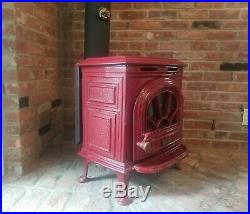 Hudson River Stove Works Red Burgundy Catskill Model Wood Stove with Glass Door