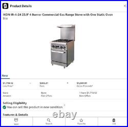 IKON 1R-4-24 24 4 burner commercial gas range for a restaurant. Never used