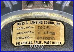 JBL D208 Full-Range 8 Speaker with Alnico Magnet Early Side Decal Label, 8-Ohms