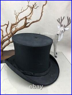 KNOX Collapsible Top Hat Vintage Pop-Up Black Stove Pipe Steampunk Size 7 ish