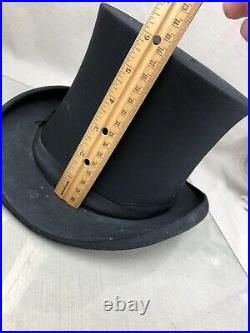 KNOX Collapsible Top Hat Vintage Pop-Up Black Stove Pipe Steampunk Size 7 ish