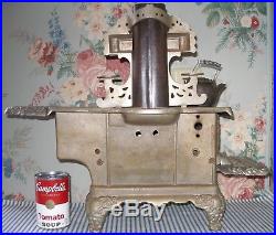 LARGE c. 1900 MARVEL RANGE Cast Iron Toy Stove, Kenton, Nickel-Plated Antique