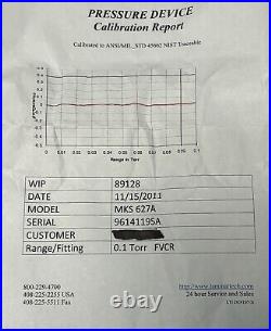 MKS Instruments 627A. 1TBD Baratron Transducer, Range 0.1Torr, Tested