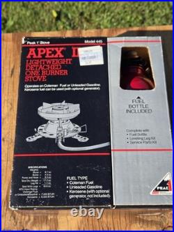 NOS Coleman Peak 1 Apex II Backpacking Camp Stove 445A700 withAccs + Kero gen. 445