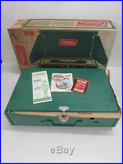 NOS! VINTAGE 1970 COLEMAN TWO BURNER CAMP STOVE with ORIGINAL BOX & PAPERWORK