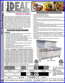 New. Commercial 72 Range with 6 Burners & 36 Griddle. ETL Made in USA by Ideal
