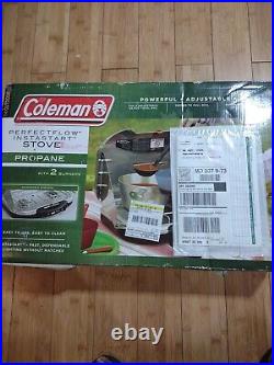 New In Box Coleman Perfectflow 2 Burner Propane Camp Stove 22,000 Btu