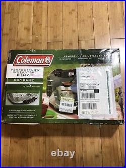 New In Box Coleman Perfectflow 2 Burner Propane Camp Stove 22,000 Btu