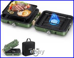 OGERY 2-Burner Foldable Camping Stove with Griddle (Textured & Smooth) and Carry