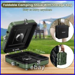 OGERY 2-Burner Foldable Camping Stove with Griddle (Textured & Smooth) and Carry