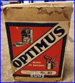 OPTIMUS MODEL 80 STOVE 1950s PRODUCTION, CASE, BOX, KEY, MANUAL, EMBOSSED LOGO