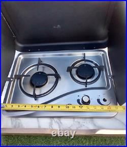OUTDOOR KITCHEN STOVE FOR CAMPER KITCHEN 2 BURNER With STORAGE DRAWER USES PROPANE
