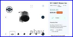 Open Box Range Hood Blower Fan Part # W11106377, WPW10294501, W10638161