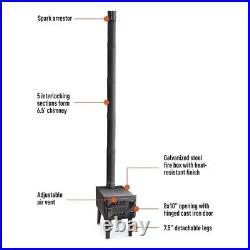 Outdoor Wood Stove Cast Iron Portable Camping Vented Tent Cooking Pipes Included